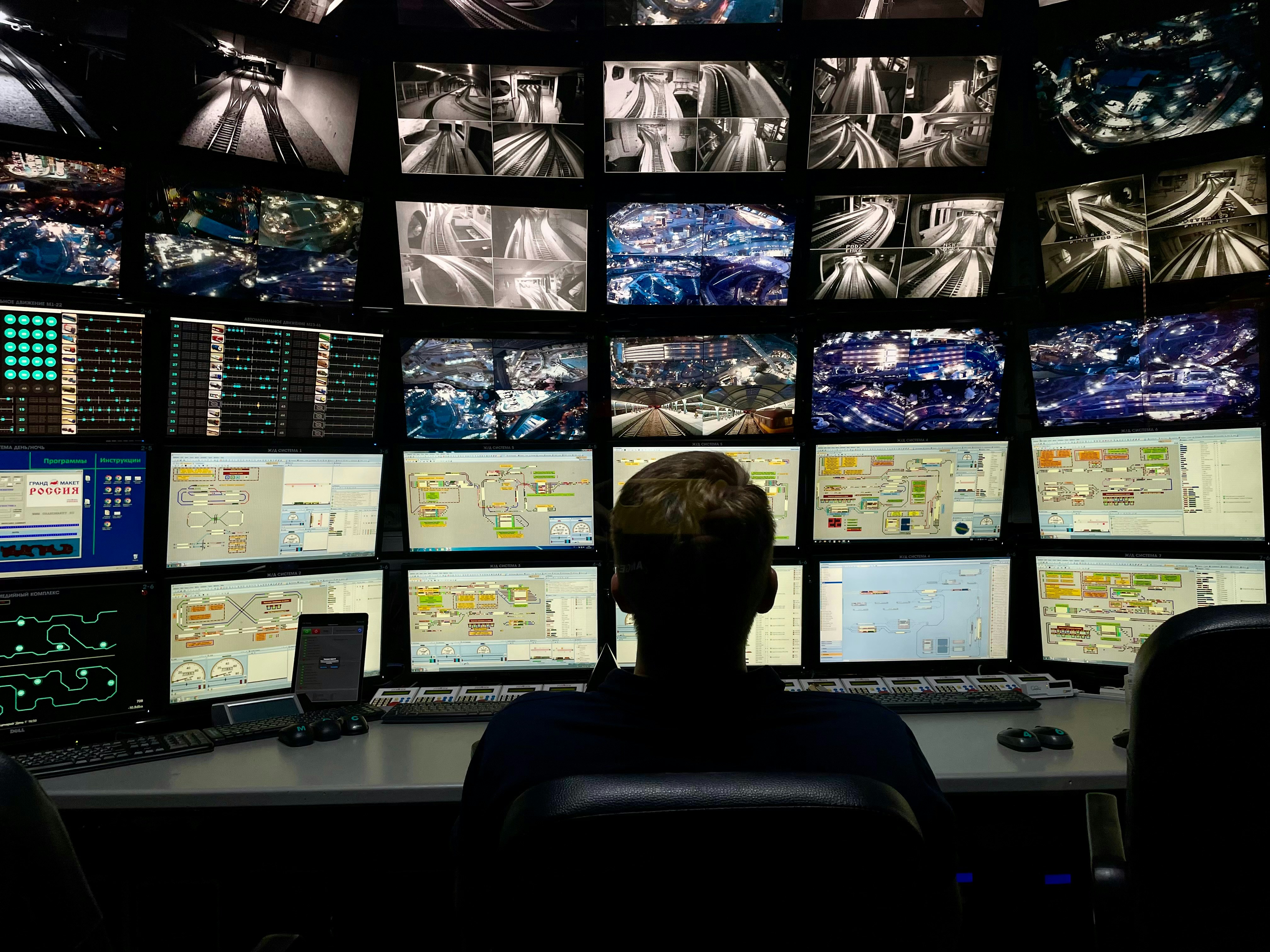 Security control room with monitoring screens