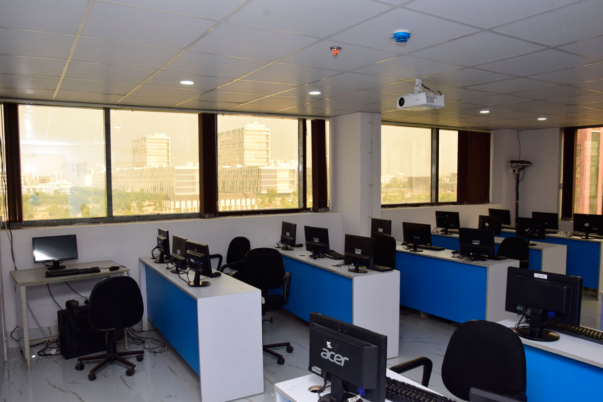 Computer training lab with workstations
