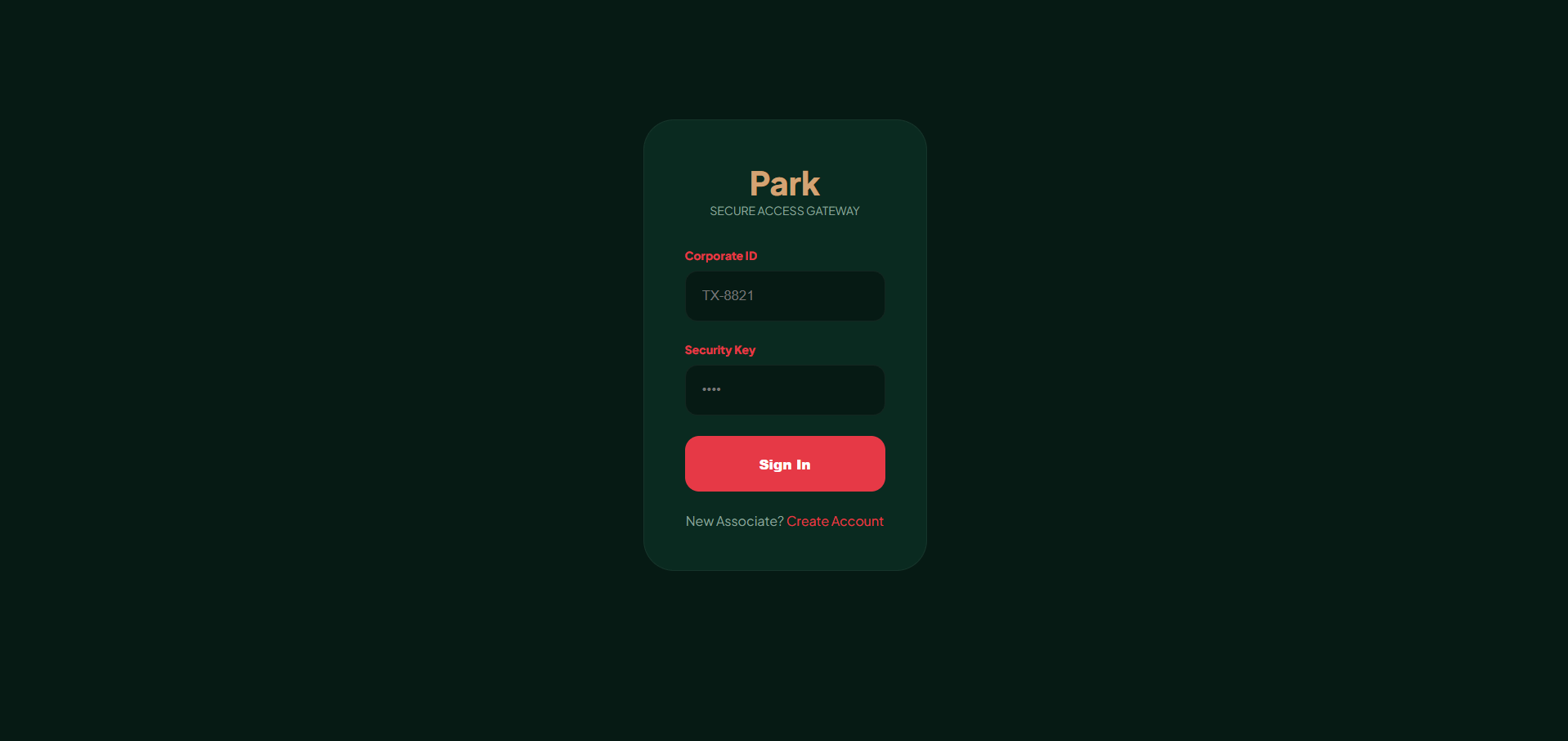 Park secure access gateway login screen