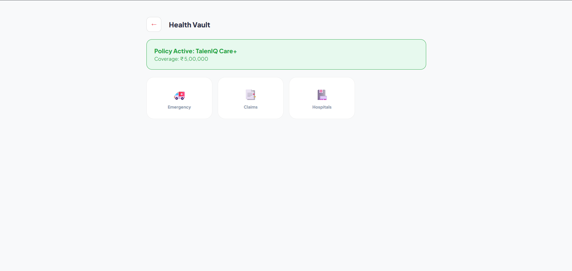 TalenIQ health vault screen