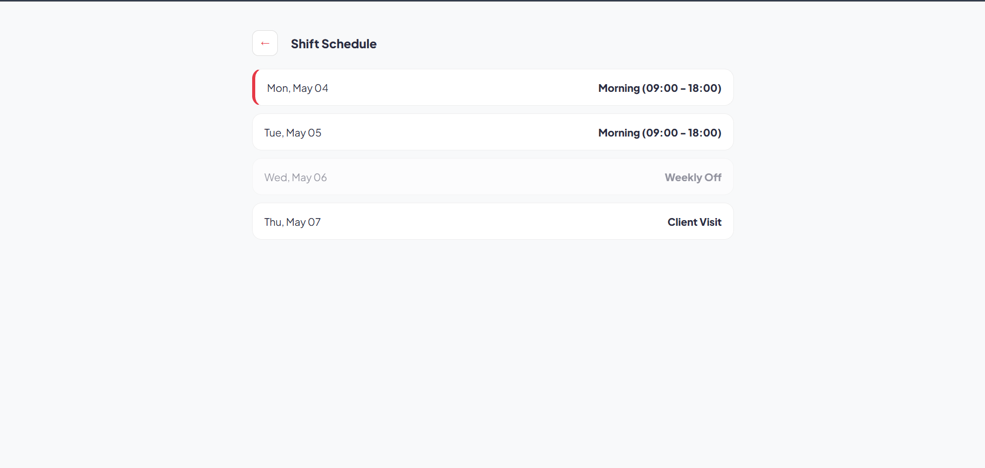 TalenIQ shift schedule screen